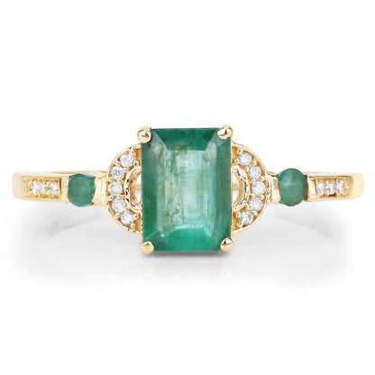 Ring, 14K yellow gold with 1.07ct Zambian emerald and diamond halo with green emeralds on Tampa Home & Garden Store