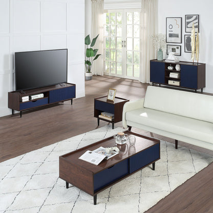 Fluted Sideboard with Adjustable Storage blue ribbed doors two units dark wood frame HouseOfZazla on Tampa Home & Garden Store