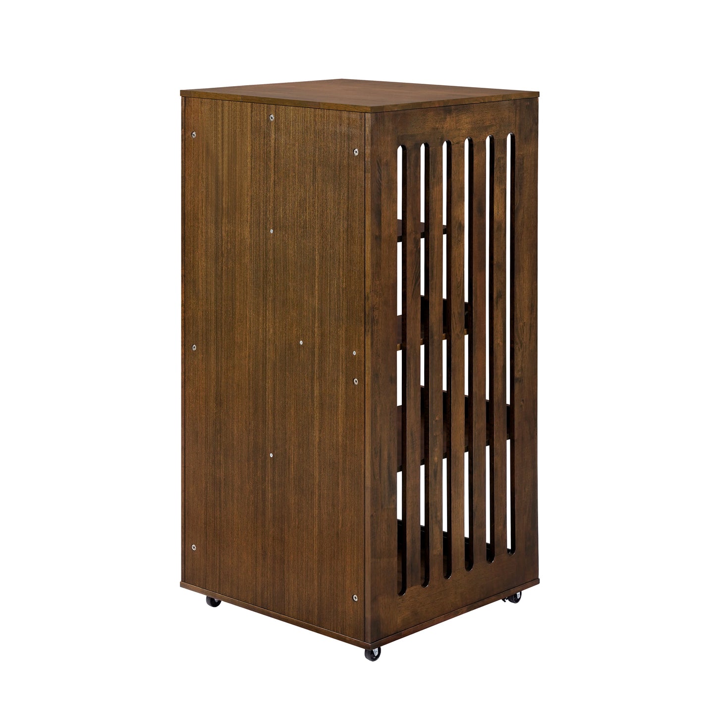 Basia rubber wood cat cabinet by HouseOfZazla; brown cabinet with slatted sides on wheels on Tampa Home & Garden Store