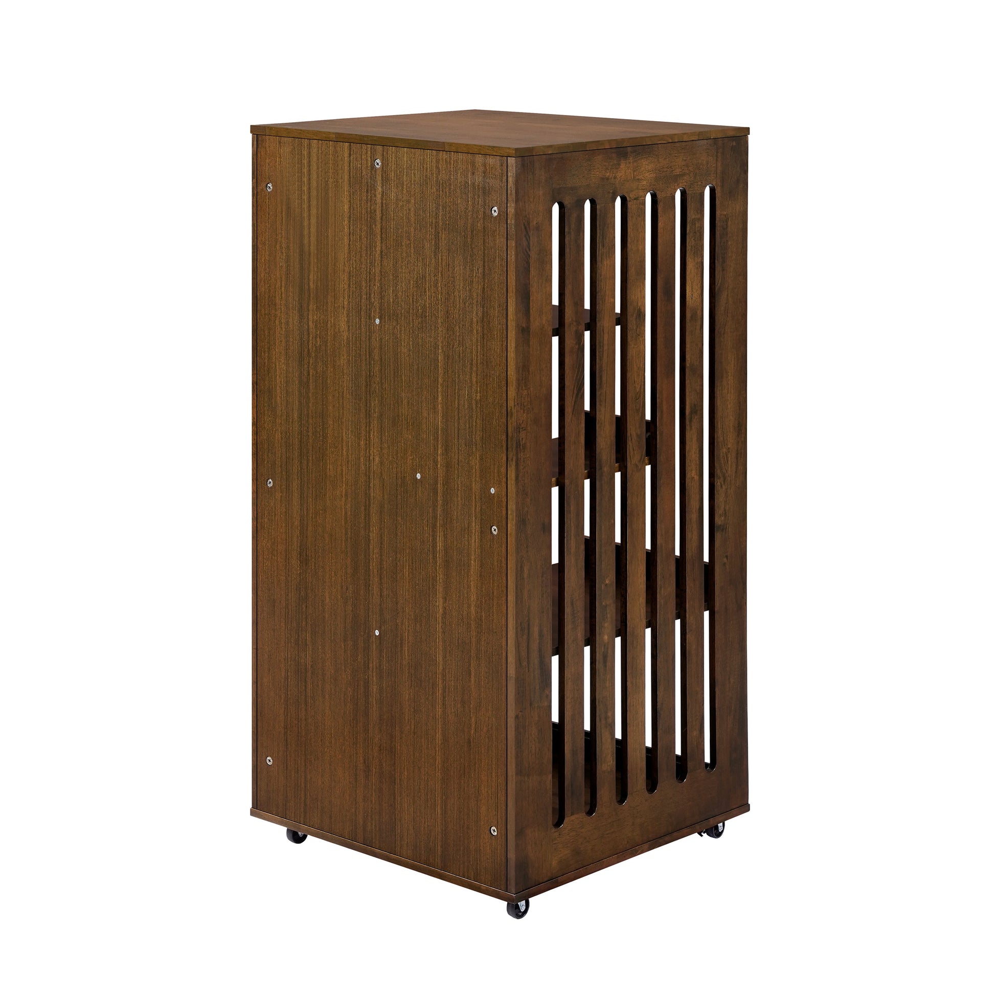 Basia rubber wood cat cabinet by HouseOfZazla; brown cabinet with slatted sides on wheels on Tampa Home & Garden Store