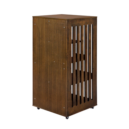 Basia rubber wood cat cabinet by HouseOfZazla; brown cabinet with slatted sides on wheels on Tampa Home & Garden Store