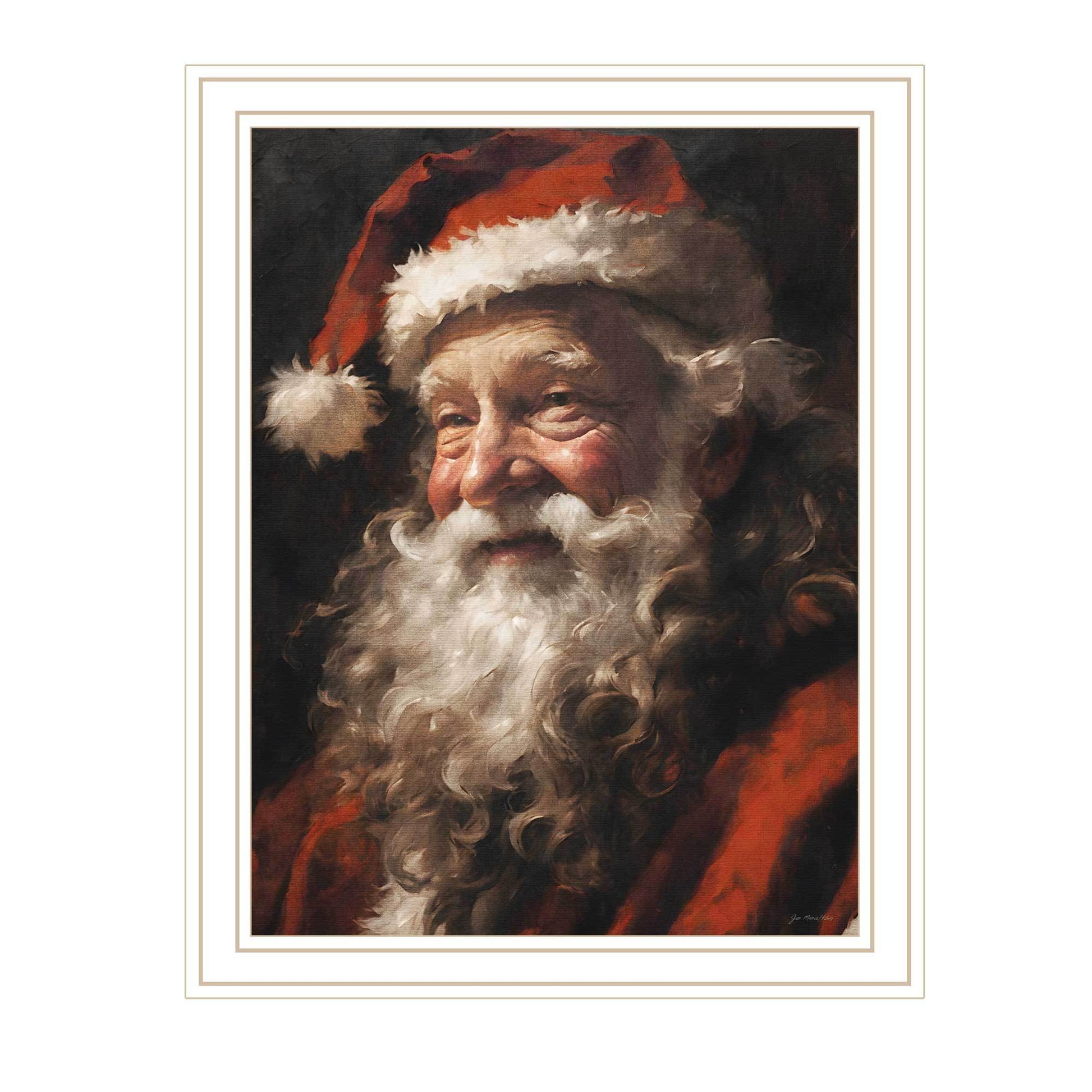 Trendy Decor 4U Papa Noel White Framed Wall Art Santa portrait in red hat HouseOfZazla on Tampa Home & Garden Store