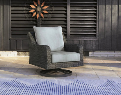 Elite Park Swivel Lounge Chair with gray cushion in dark wicker for outdoor patio seating on Tampa Home & Garden Store