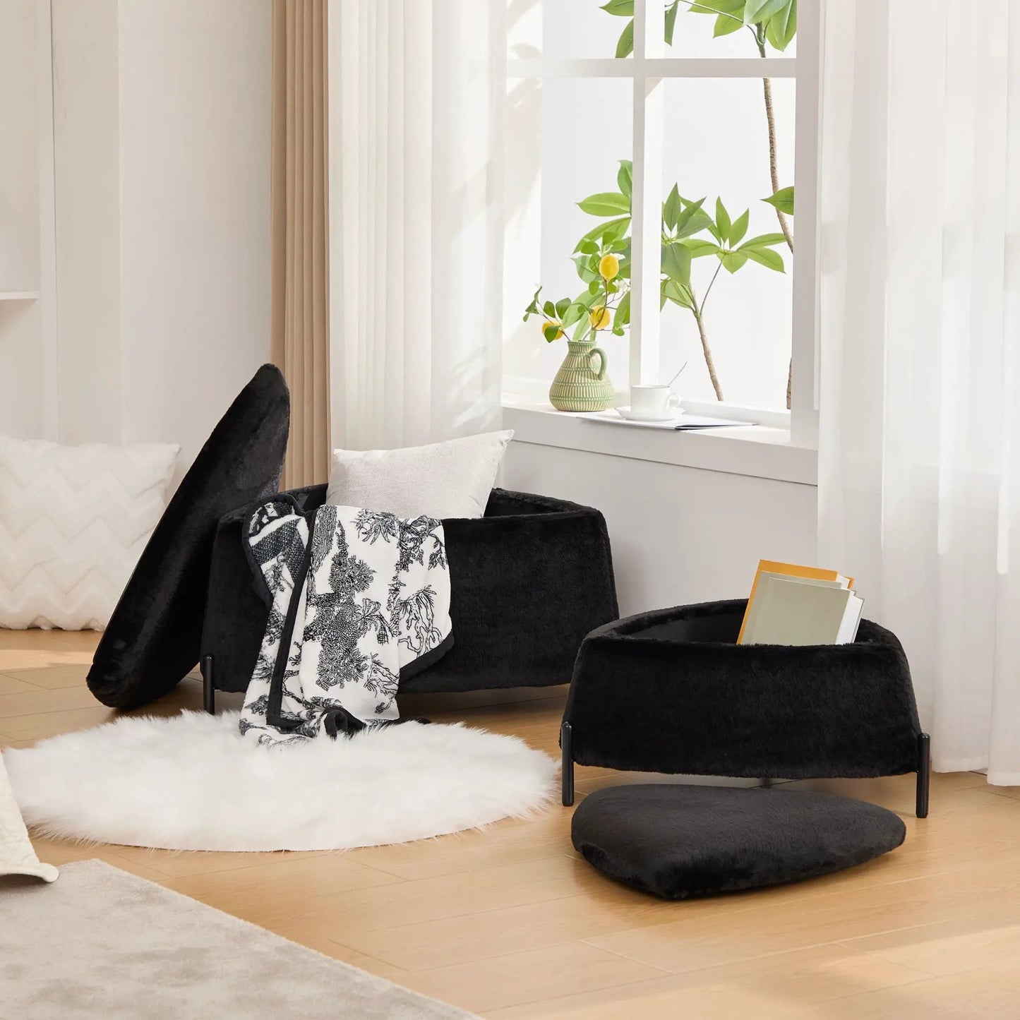 Upholstered Storage Ottoman With Reversible Lid