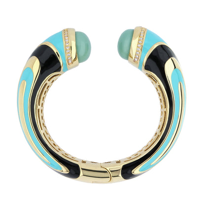 Chunky Town Bangle Wave Cuff by Lauren G Adams, turquoise and black enamel with gold trim on Tampa Home & Garden Store