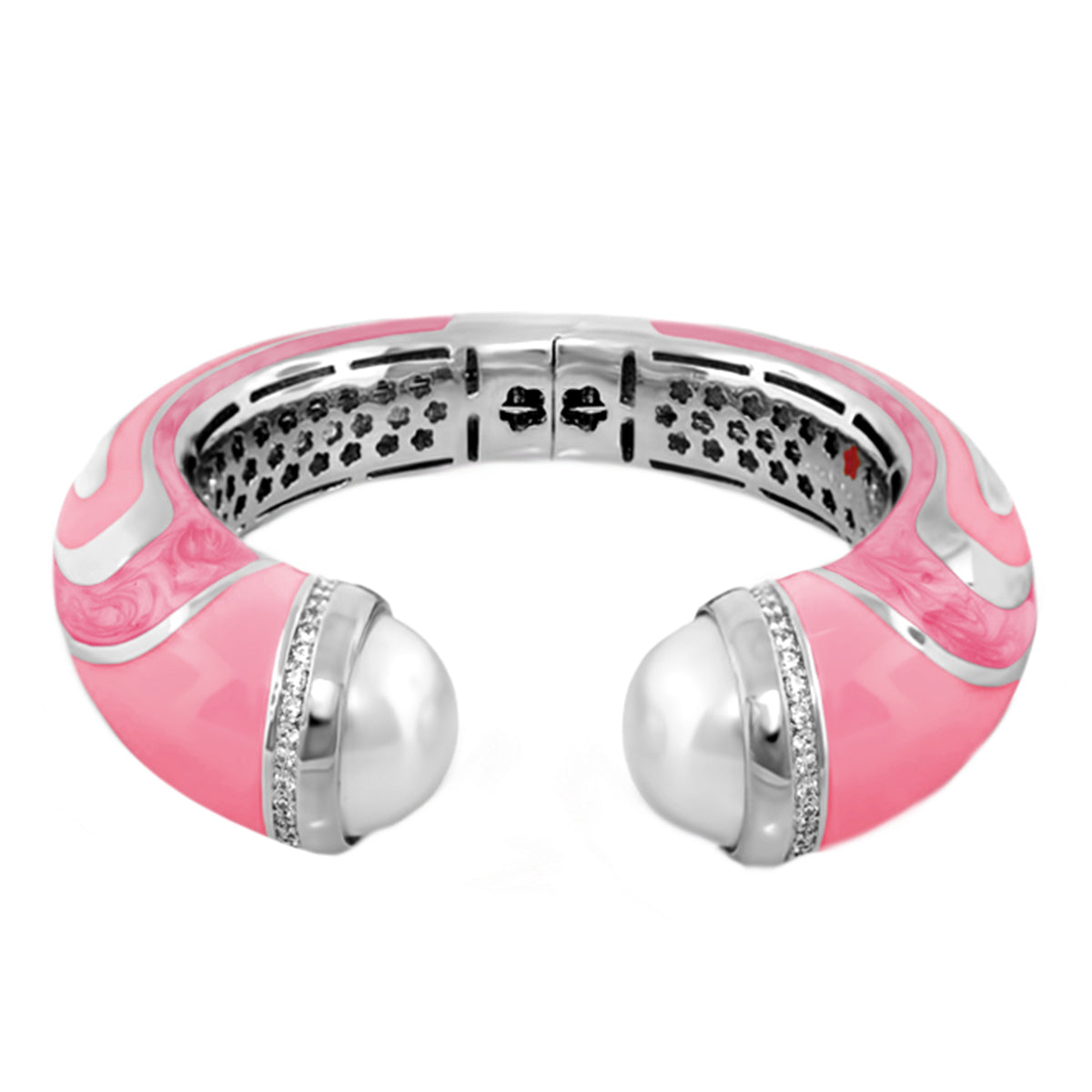 Chunky Town Bangle Wave Cuff pink enamel with pearl caps by Lauren G Adams on Tampa Home & Garden Store