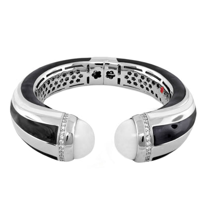 Chunky Town Bangle Striped Cuff bracelet, silver-tone open cuff with black enamel stripes on Tampa Home & Garden Store