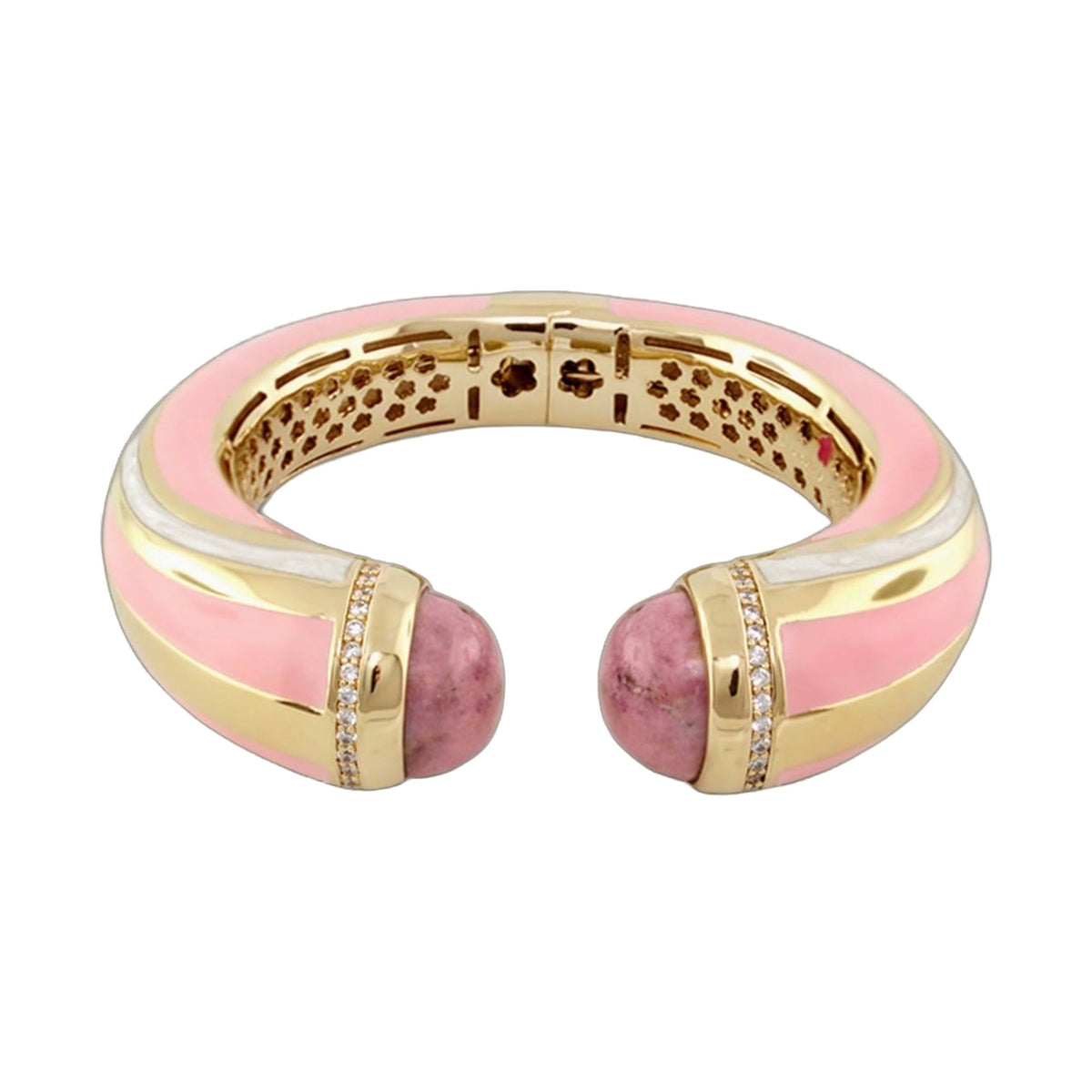Chunky Town Bangle Striped Cuff pink enamel bracelets with gold-tone trim and crystals on Tampa Home & Garden Store