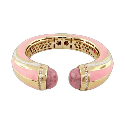Chunky Town Bangle Striped Cuff pink enamel bracelets with gold-tone trim and crystals on Tampa Home & Garden Store