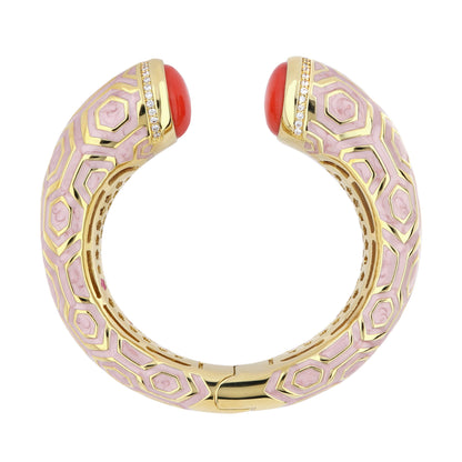 Chunky Town Bangle Honeycomb Cuff by Lauren G Adams, pink enamel with gold hex pattern on Tampa Home & Garden Store