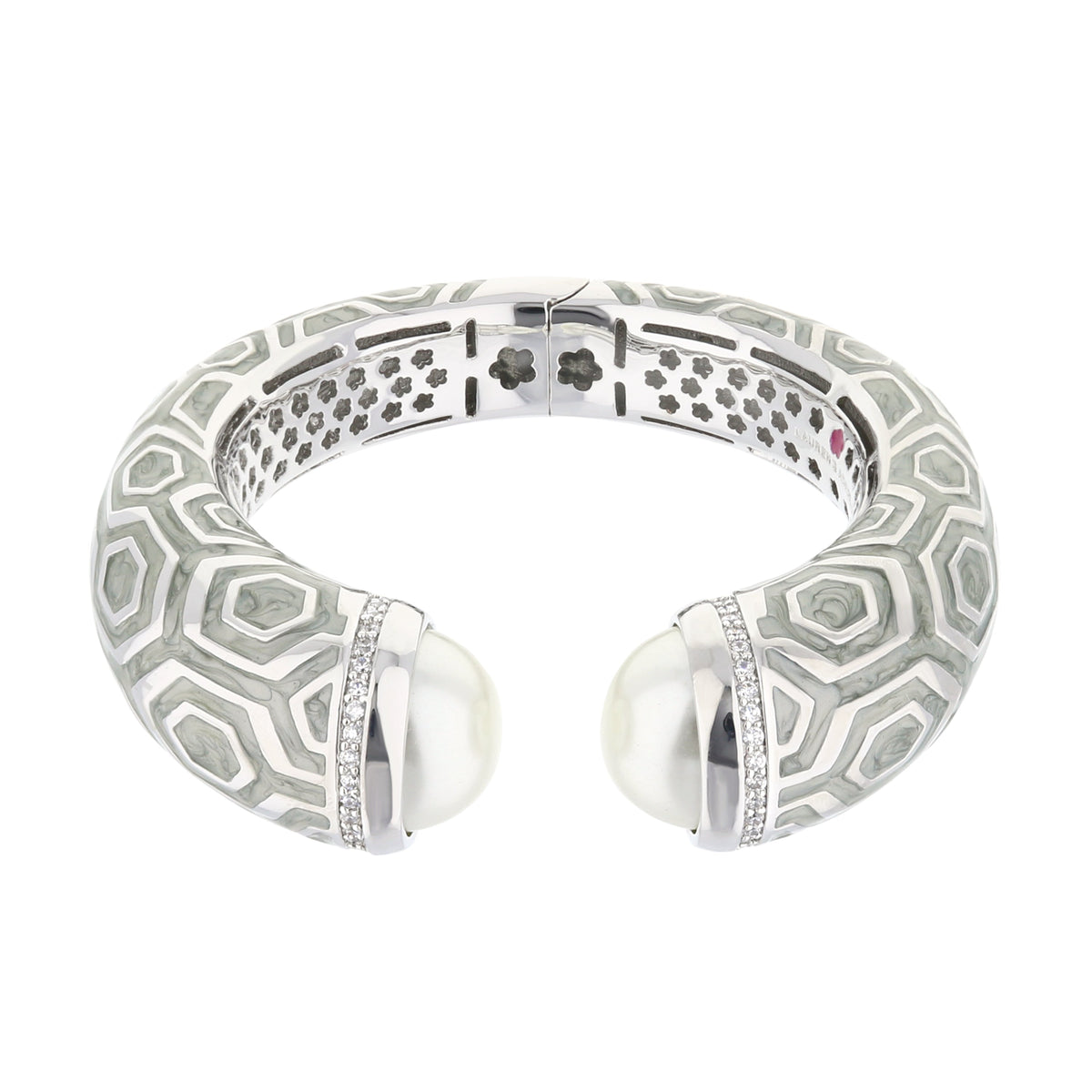 Chunky Town Bangle Honeycomb Cuff bracelet in silver-tone with white ceramic ends and crystals on Tampa Home & Garden Store
