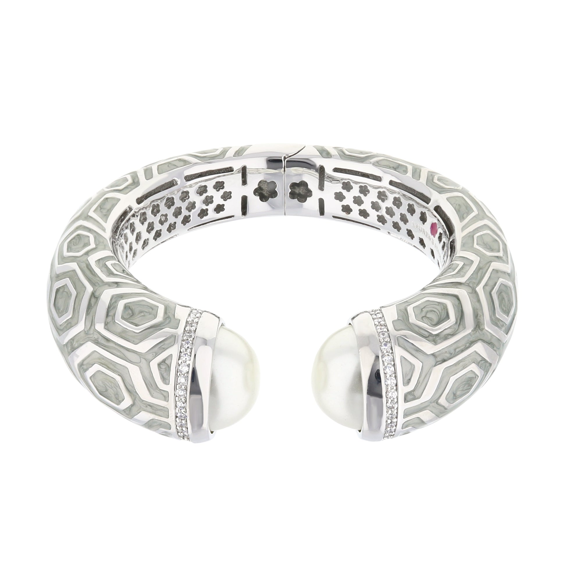 Chunky Town Bangle Honeycomb Cuff bracelet in silver-tone with white ceramic ends and crystals on Tampa Home & Garden Store
