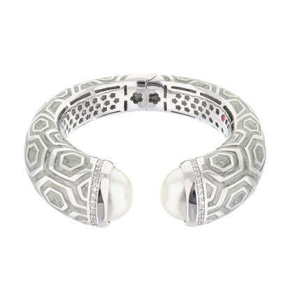 Chunky Town Bangle Honeycomb Cuff bracelet in silver-tone with white ceramic ends and crystals on Tampa Home & Garden Store