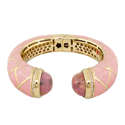 Chunky Town Bangle — Lattice Cuff pink enamel, gold-tone hinge with diamond-end caps on Tampa Home & Garden Store