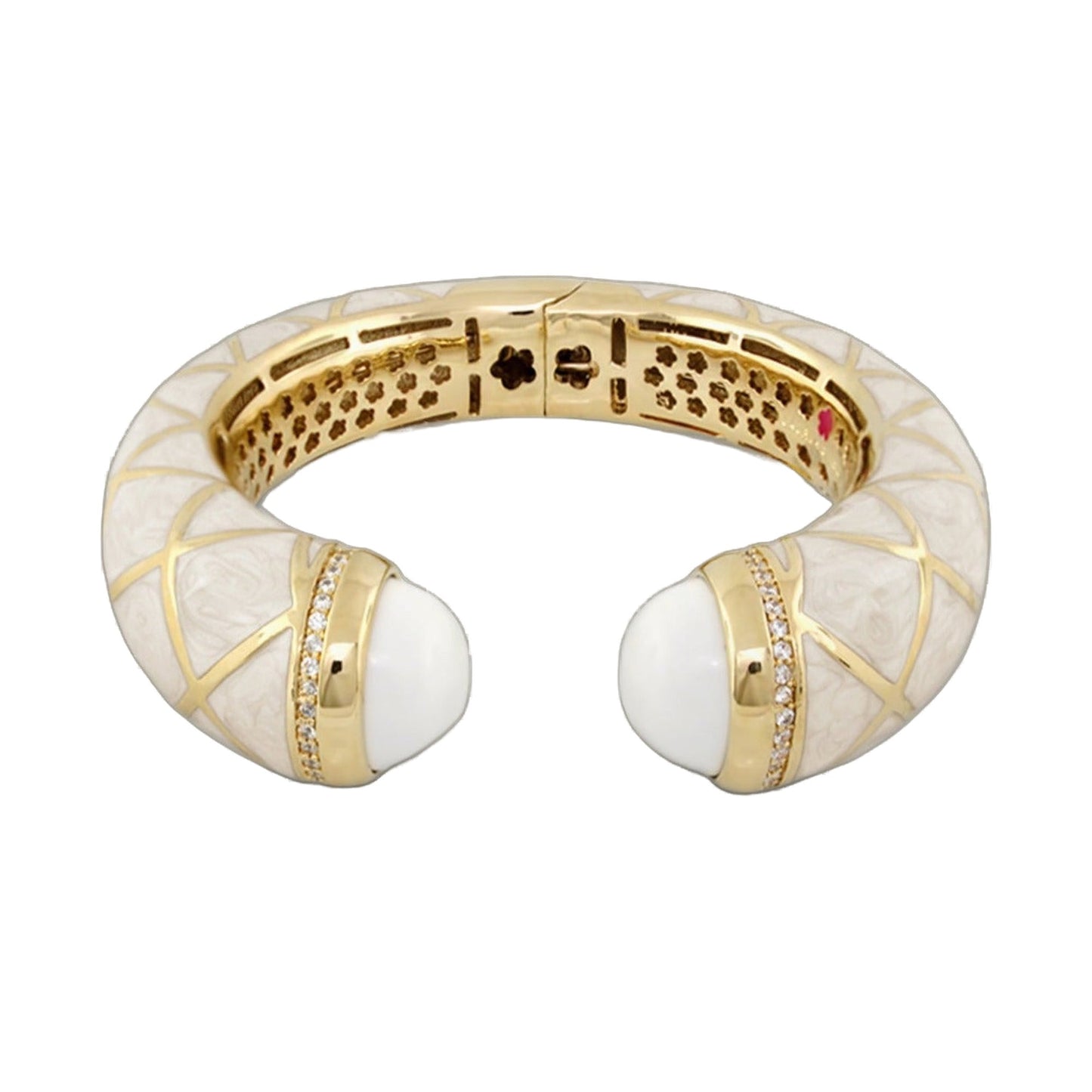 Chunky Town Bangle — Lattice Cuff by Lauren G Adams, gold-tone with white enamel lattice on Tampa Home & Garden Store