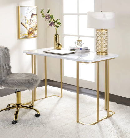 Estie Writing Desk White and Gold Finish