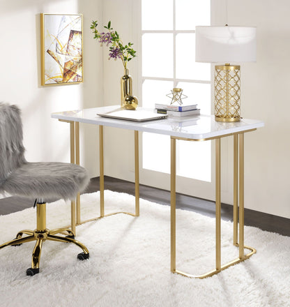 Estie Writing Desk White and Gold with glass top and gold frame by HouseOfZazla on Tampa Home & Garden Store