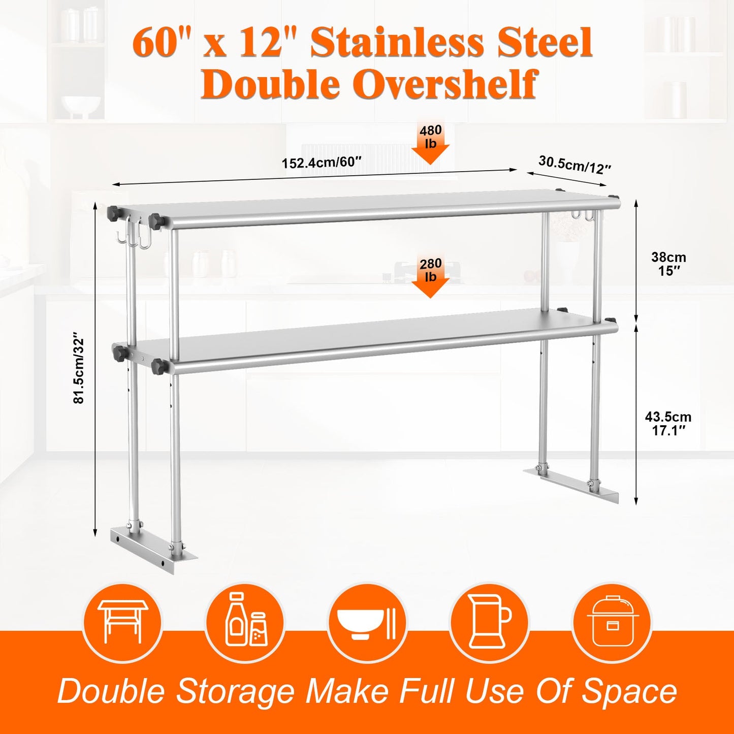 Compact and Adjustable Stainless Steel Kitchen Shelf