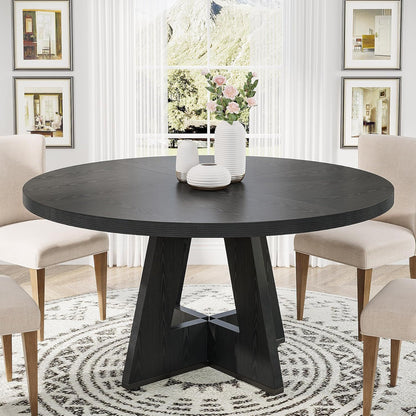 Round dining cross-base kitchen table with 4 beige upholstered chairs by HouseOfZazla on Tampa Home & Garden Store
