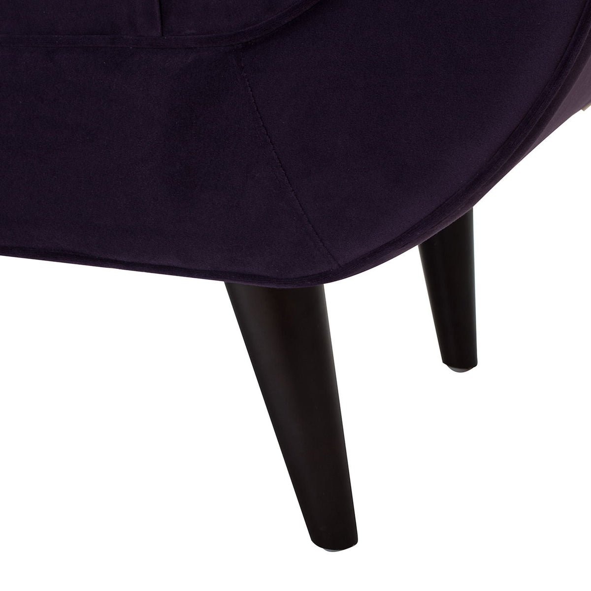 Upholstered entryway bench in deep purple velvet with tapered black legs on Tampa Home & Garden Store