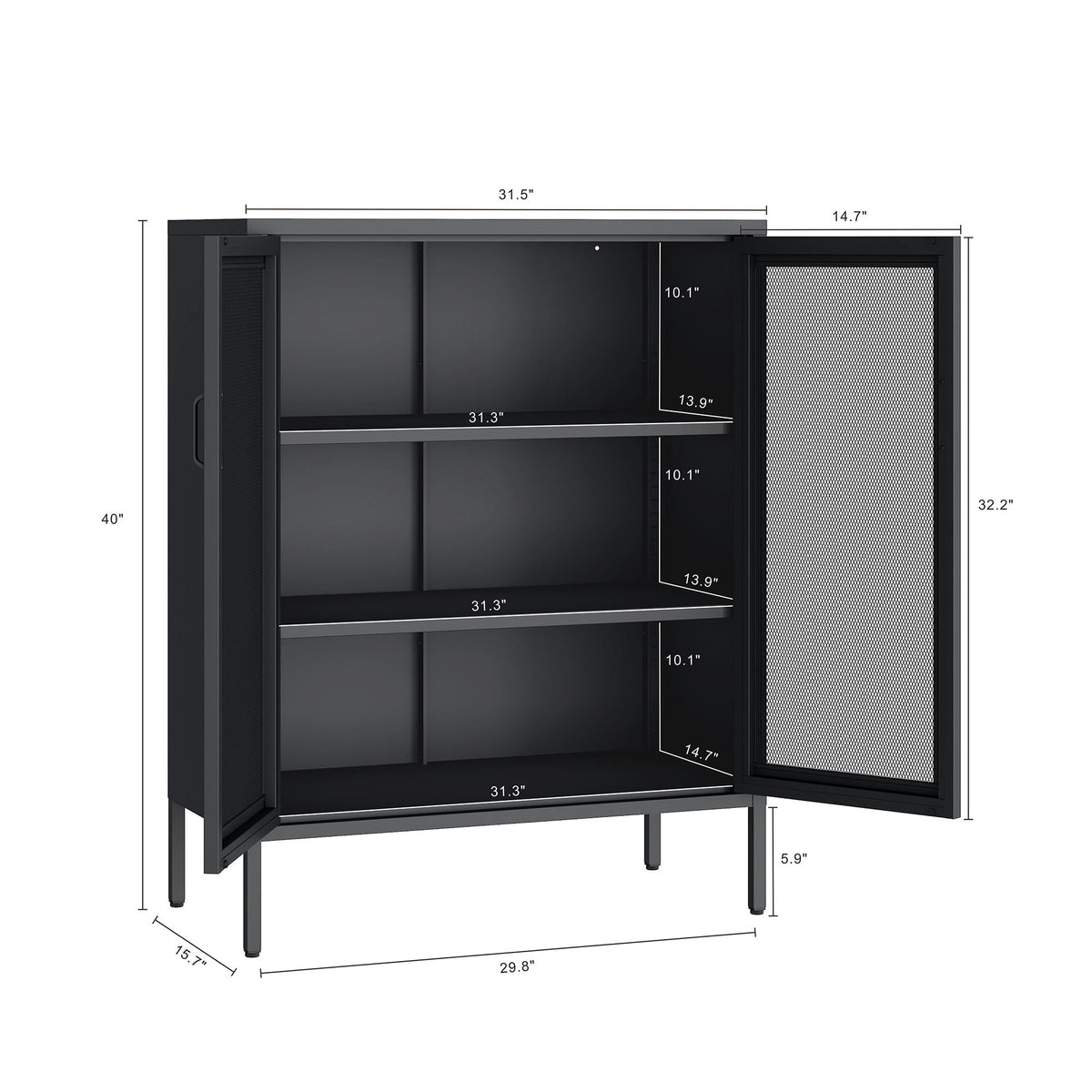 Black metal accent cabinet with adjustable shelves and mesh right door by HouseOfZazla on Tampa Home & Garden Store