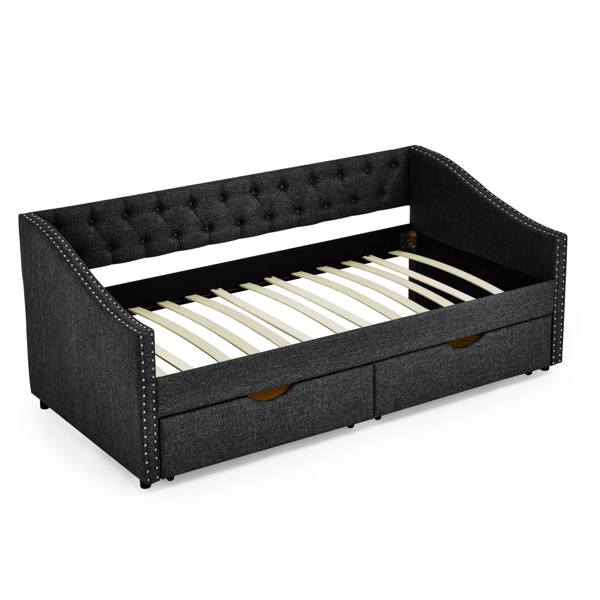 Upholstered Tufted Daybed with Storage Drawers