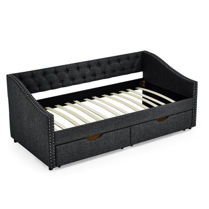 Upholstered Tufted Daybed with Storage Drawers