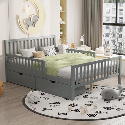 Platform bed with guardrails on both sides and two under-bed drawers in gray by HouseOfZazla on Tampa Home & Garden Store