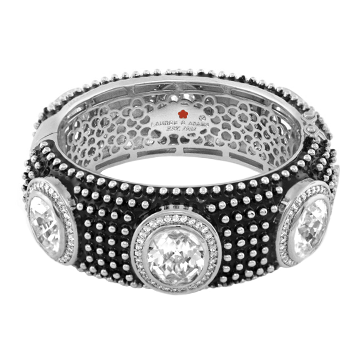 Fresh Fantasy Bangle by Lauren G Adams, wide silver cuff with crystal stones and beaded texture on Tampa Home & Garden Store