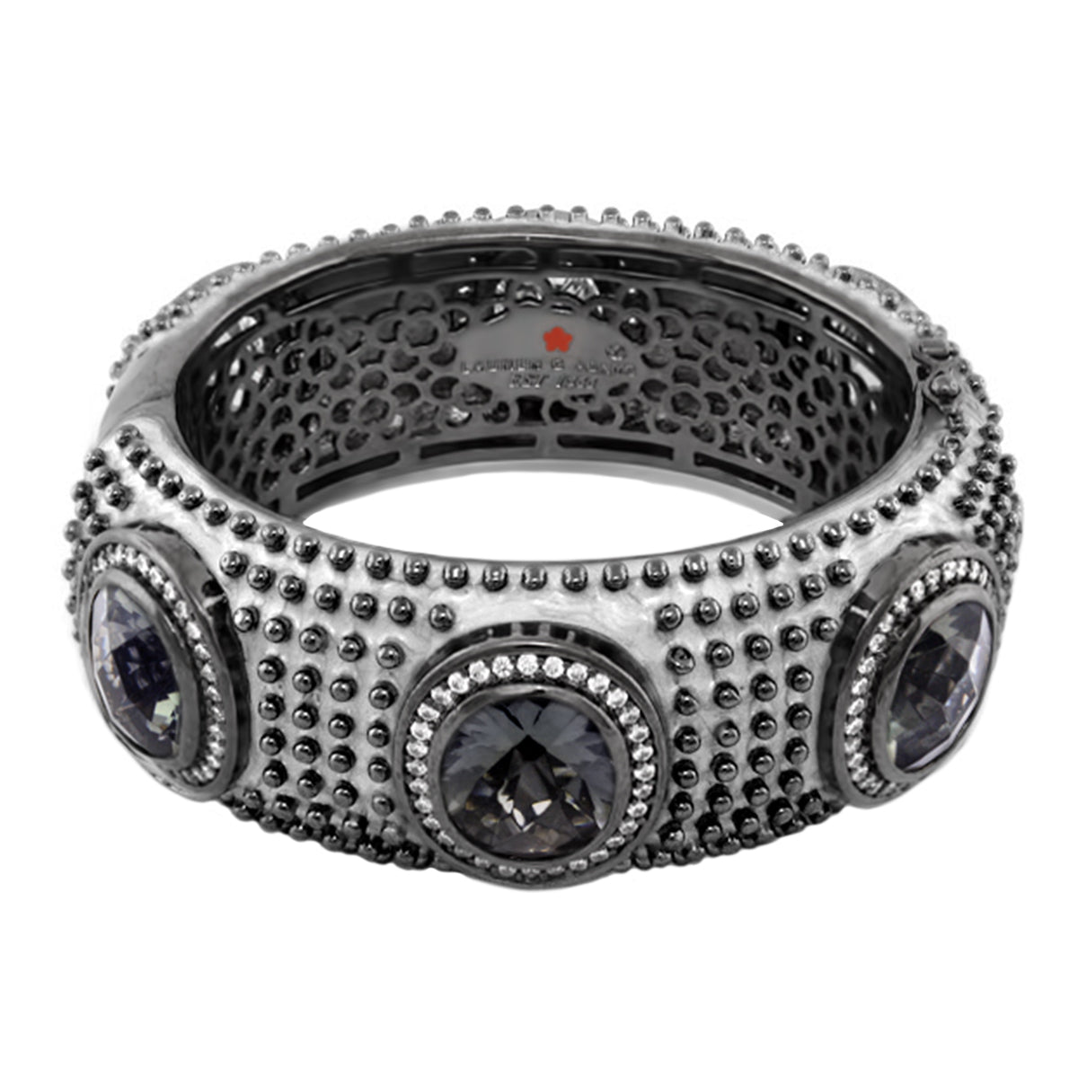 Fresh Fantasy Bangle by Lauren G Adams, gunmetal cuff with smoky gray stones and dotted texture on Tampa Home & Garden Store