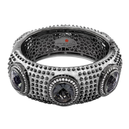 Fresh Fantasy Bangle by Lauren G Adams, gunmetal cuff with smoky gray stones and dotted texture on Tampa Home & Garden Store