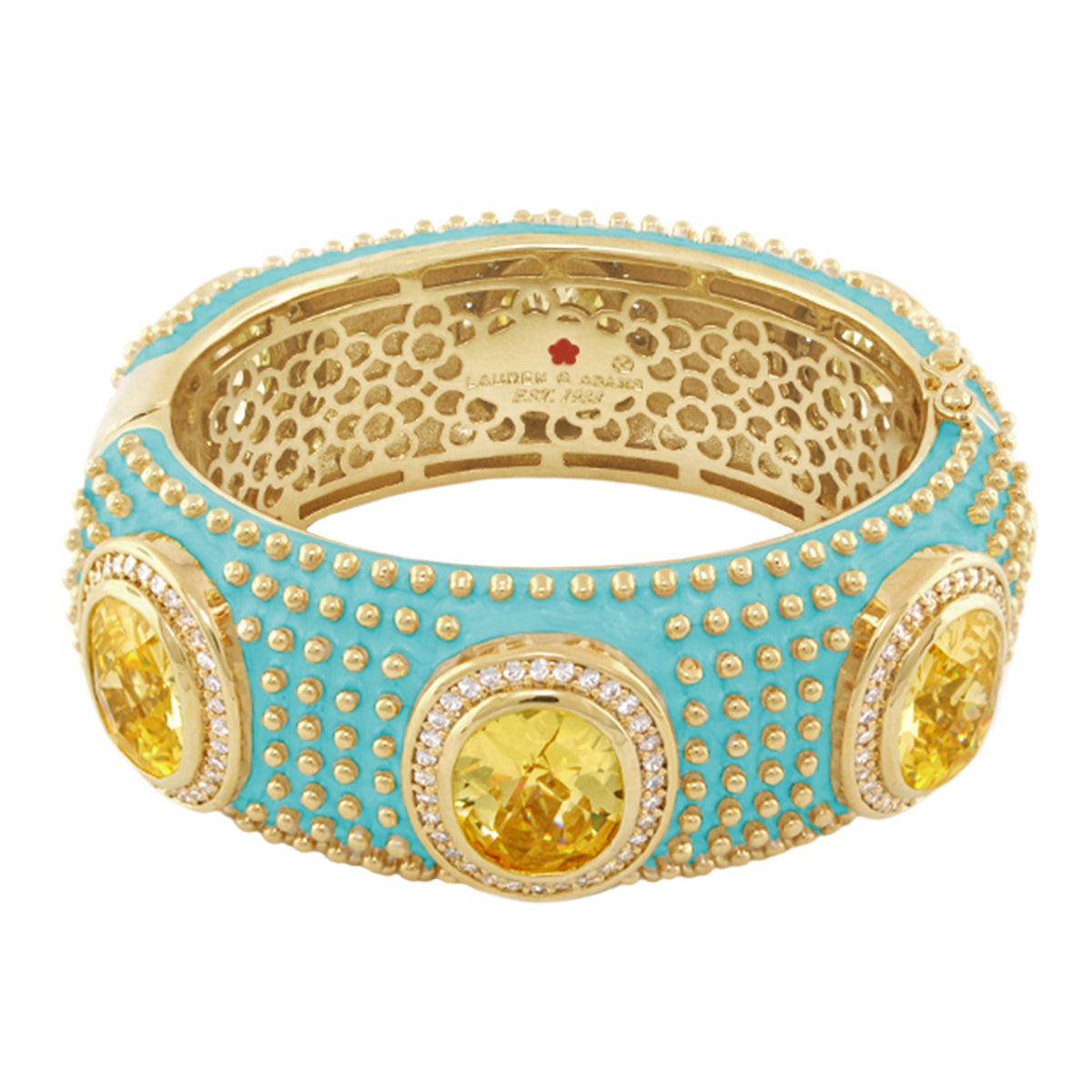 Fresh Fantasy Bangle turquoise with three yellow stones, gold beads by Lauren G Adams on Tampa Home & Garden Store