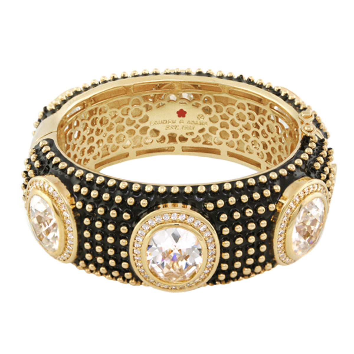 Fresh Fantasy Bangle by Lauren G Adams in black dotted enamel and three crystal stones on Tampa Home & Garden Store