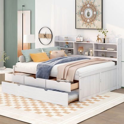 Captain Bed with built-in bookshelves, trundle and 3 storage drawers in white by HouseOfZazla on Tampa Home & Garden Store