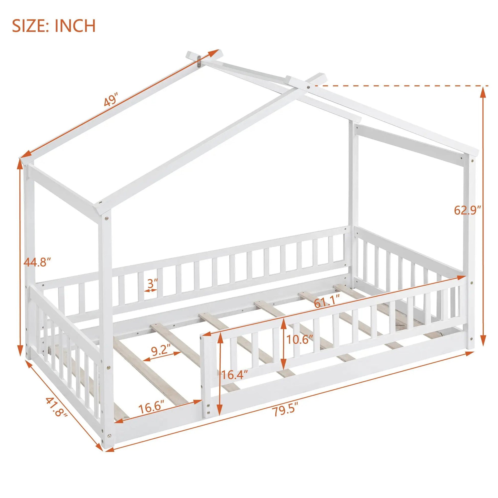 Bed House Bed Frame With Fence canopy bed by Unique Piece Furniture white wood with fence rails on Tampa Home & Garden Store