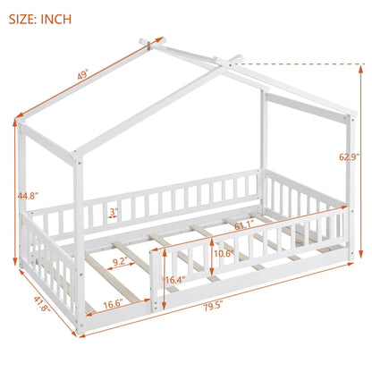 Bed House Bed Frame With Fence canopy bed by Unique Piece Furniture white wood with fence rails on Tampa Home & Garden Store