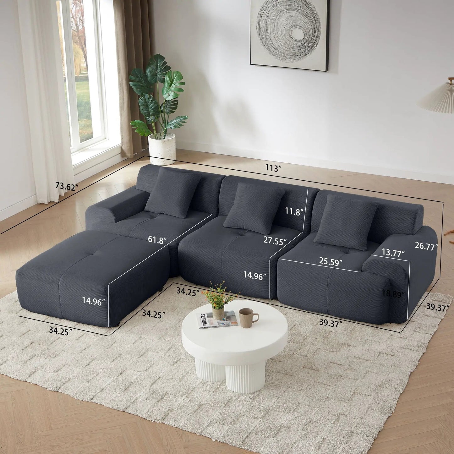 L-shaped modular sofa with movable ottoman, 2-piece set in dark gray by Unique Piece Furniture on Tampa Home & Garden Store