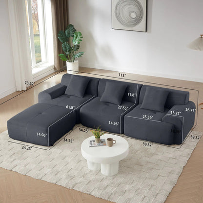 L-shaped modular sofa with movable ottoman, 2-piece set in dark gray by Unique Piece Furniture on Tampa Home & Garden Store