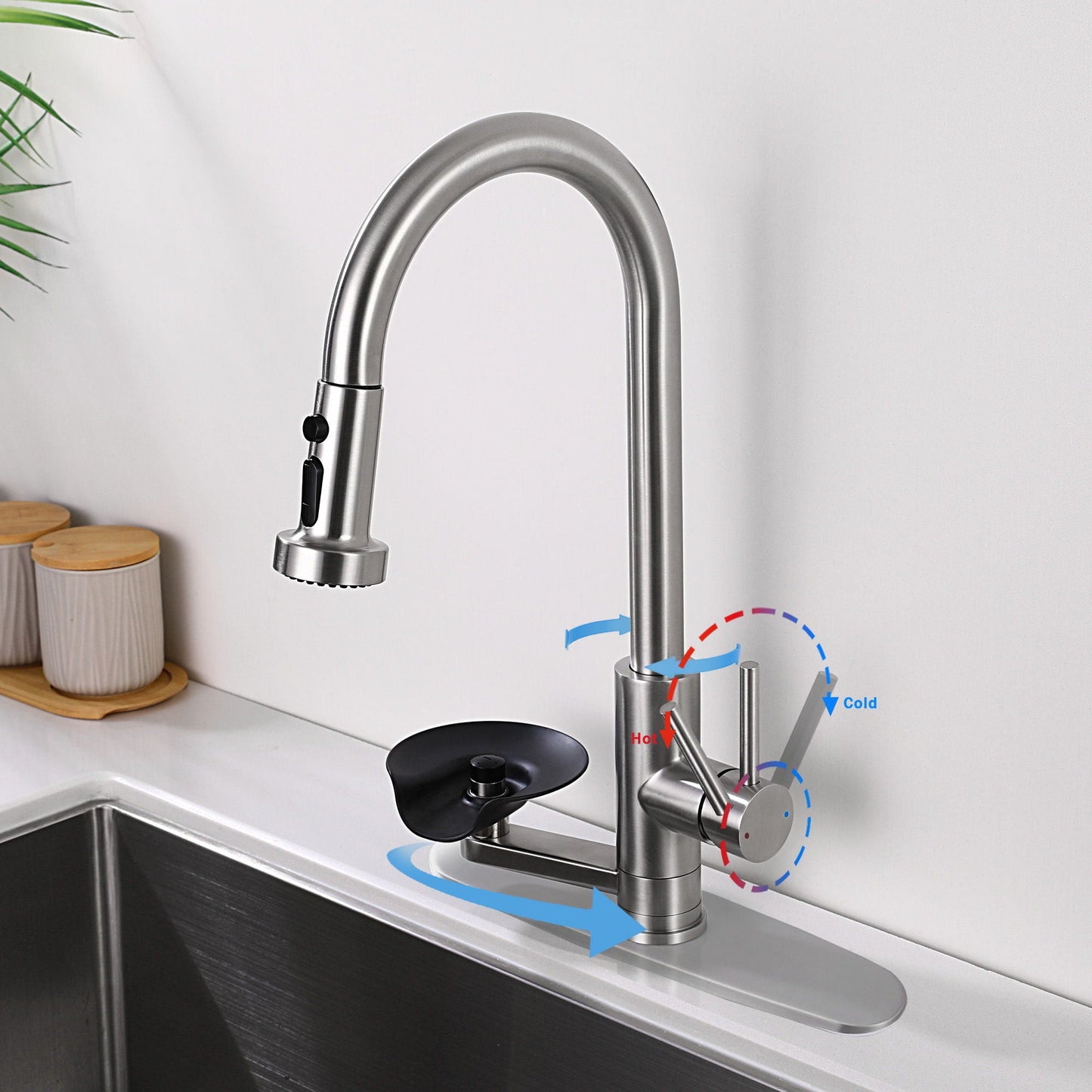 3 In 1 Kitchen Faucet and Press Glass Rinser