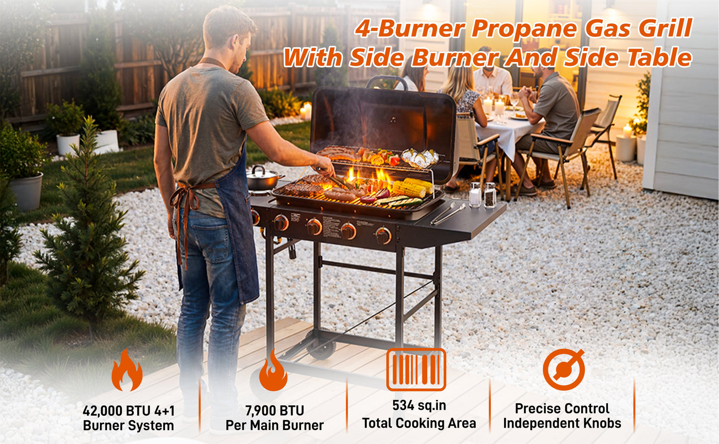 Four Burner Propane Grill and Side Burner Cart