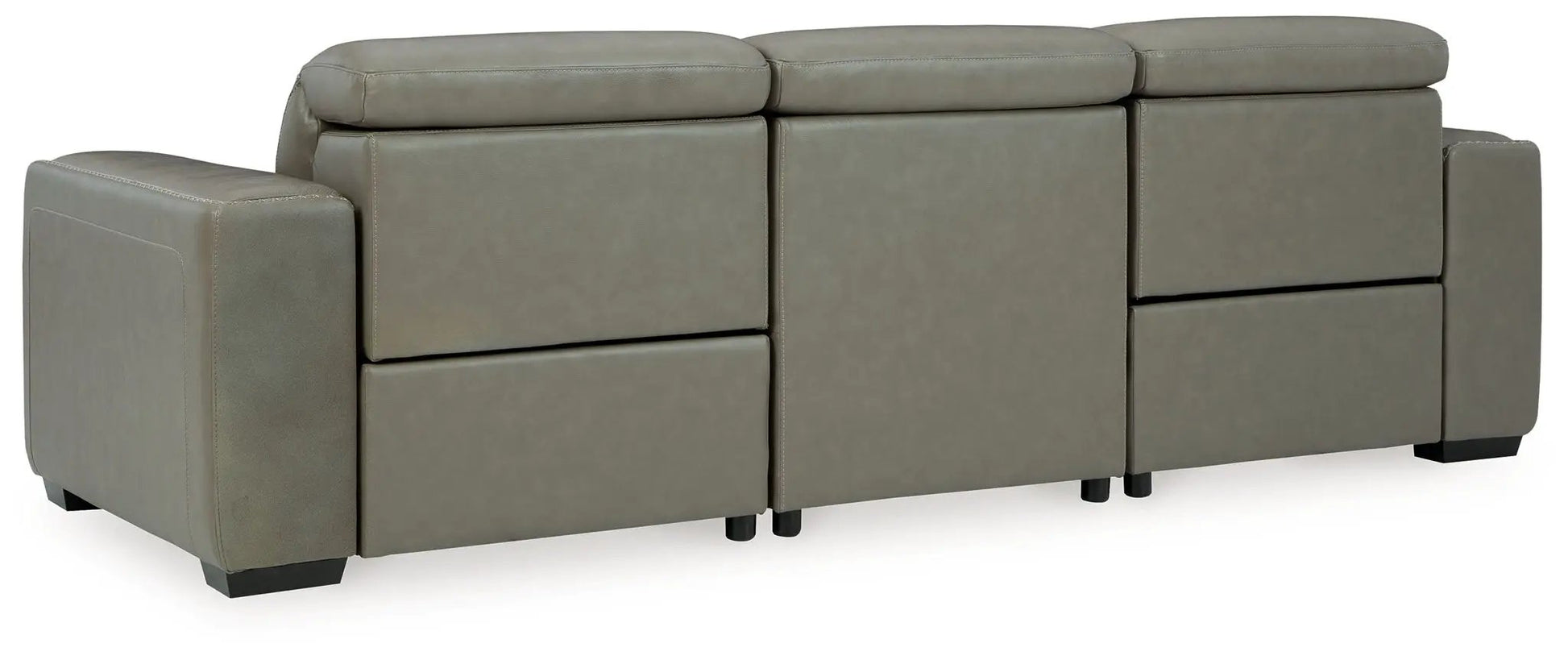 Correze Power Reclining Sectional by Unique Piece Furniture, gray faux leather with low-profile legs on Tampa Home & Garden Store