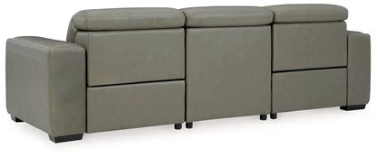 Correze Power Reclining Sectional by Unique Piece Furniture, gray faux leather with low-profile legs on Tampa Home & Garden Store
