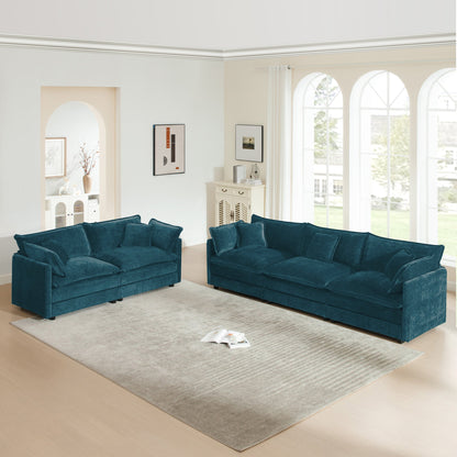 Chenille sofa set of 2: 2- and 3-seater teal couches by HouseOfZazla in a bright living room on Tampa Home & Garden Store