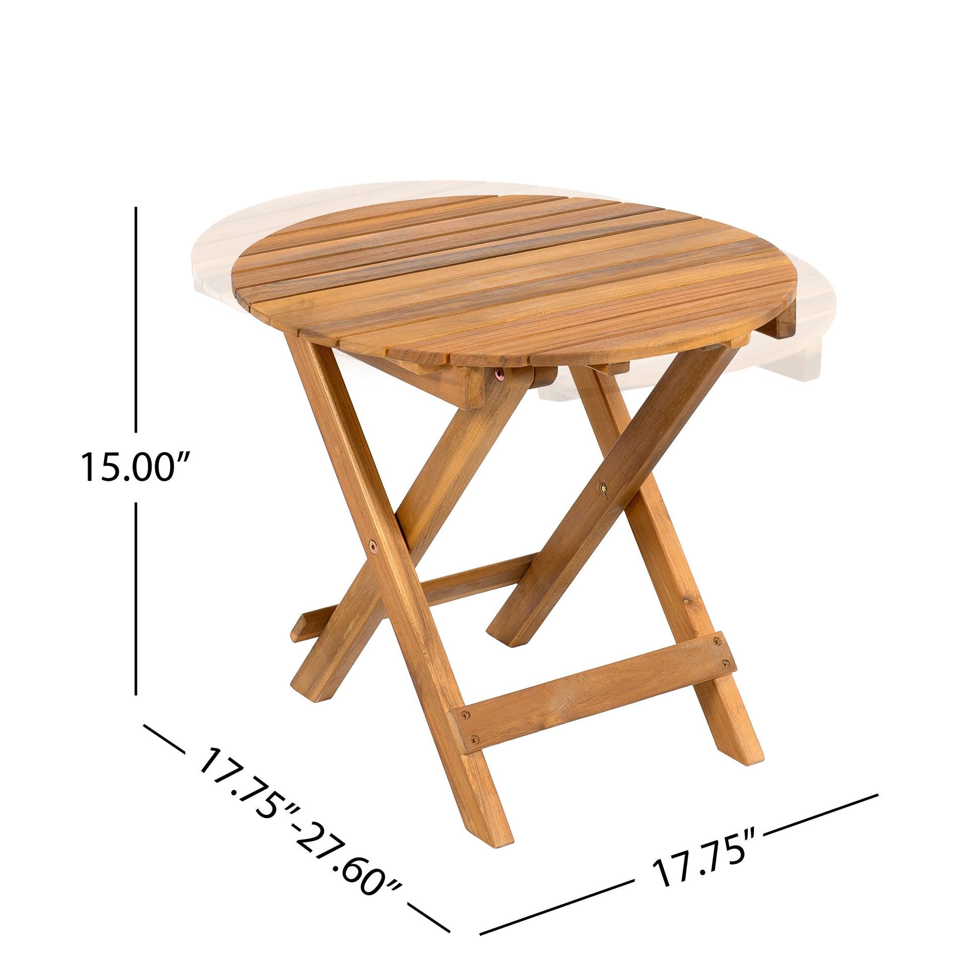 Round acacia wood outdoor table with foldable legs, part of HouseOfZazla patio conversation set on Tampa Home & Garden Store