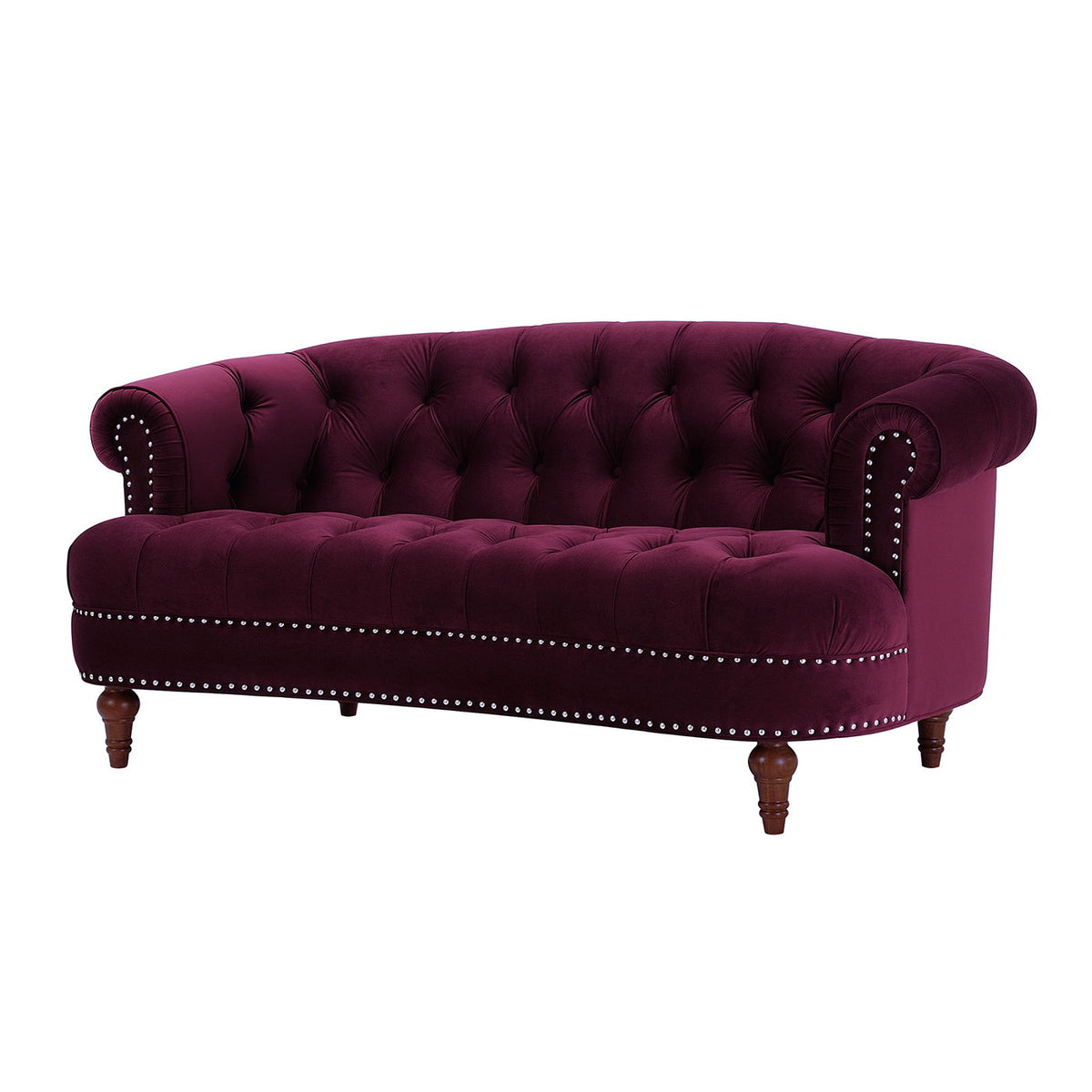 HouseOfZazla Victorian Chesterfield Loveseat in burgundy velvet with nailhead trim on Tampa Home & Garden Store
