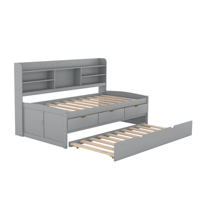 Captain Bed with built-in bookshelves, trundle and 3 drawers in gray by HouseOfZazla on Tampa Home & Garden Store