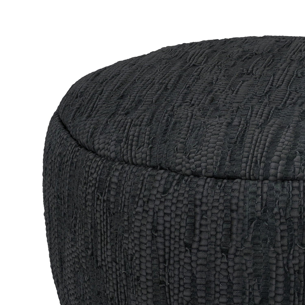 Black leather round pouf by HouseOfZazla with dense bead support, Fredrik accent pouf on Tampa Home & Garden Store