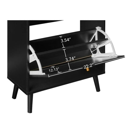 Allen Rattan 2-Door 1-Drawer black shoe cabinet with curved rack accents on Tampa Home & Garden Store