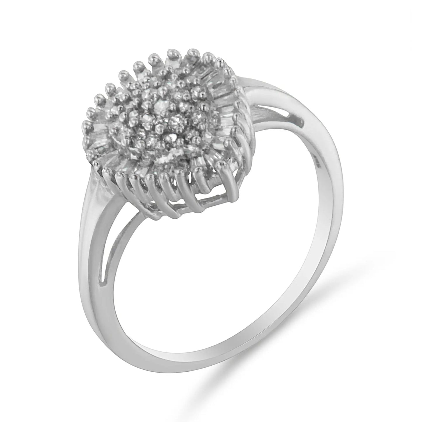 Cocktail ring in white gold with diamond pave cluster halo, domed setting on Tampa Home & Garden Store