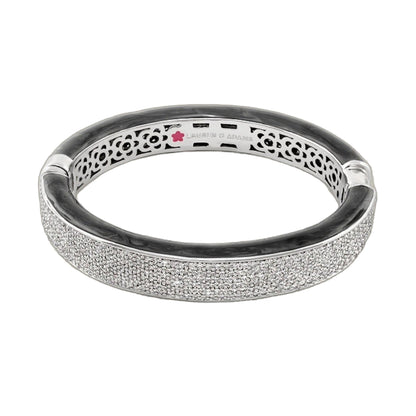 The Glam Bangle bracelet in silver with pave crystals exterior, Lauren G Adams brand engraving on Tampa Home & Garden Store